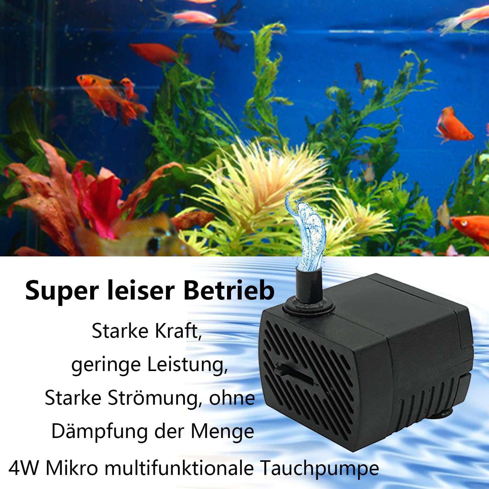 GERUI 2 x mini pompa wodna, 280 l/h, 4 W, 220 V-240 V, 50/60 Hz, regulowana objętość wody 8/13 mm, pompa do fontanny, nadaje się do małych akwariów, pomp do akwarium, ogrodów
