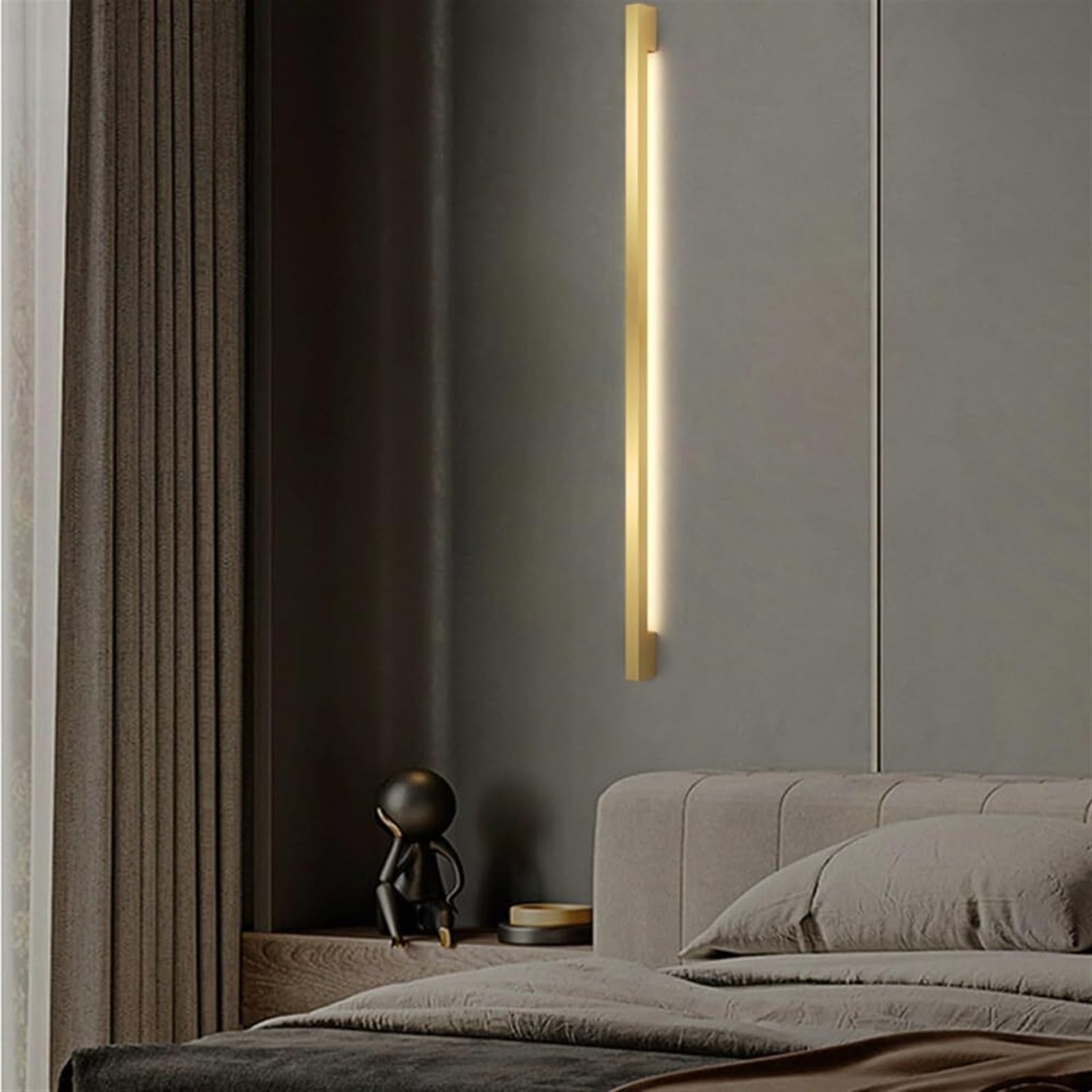 Kinkiet Liniowy Led Montowany Na Ścianie, Mosiężna Lampa Ścienna Do Sypialni, Długa Taśma Ścienna Z 3 Trybami Kolorów Do Salonu I Przedpokoju, Złota, 100 Cm