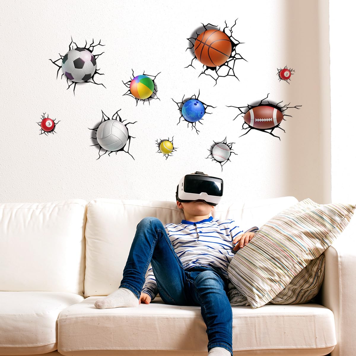 Runtoo 3D Sports Wall Decals Basketball Baseball Football Break Through Wall Stickers Kids Baby Boys Nursery Playroom Classroom Home Decor - Image 2
