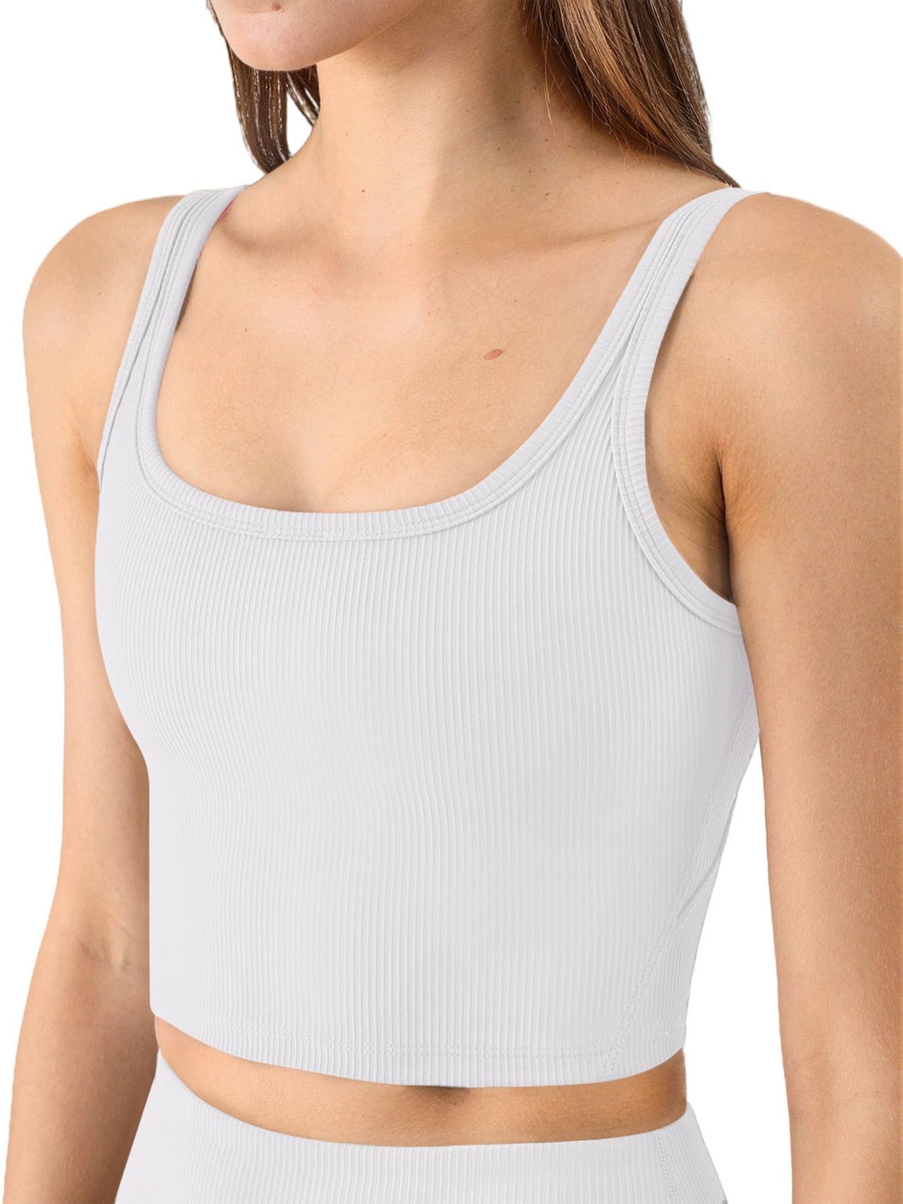 Chilylori Women's Seamless Sports Bra Workout Crop Top Ribbed Padded Longline Wirefree Medium Support Tank Tops Fitness