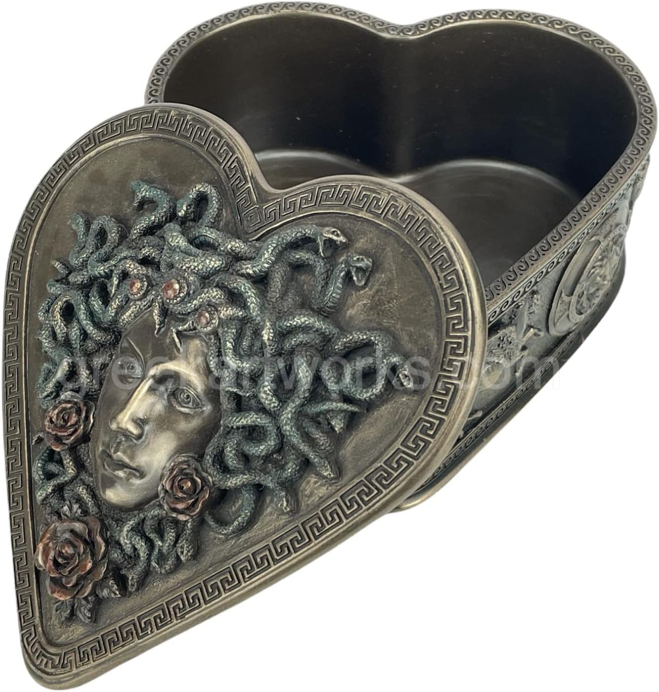 Medusa Head of Snakes Goddess Casket Heart Jewelry Box Storage Bronze Finish