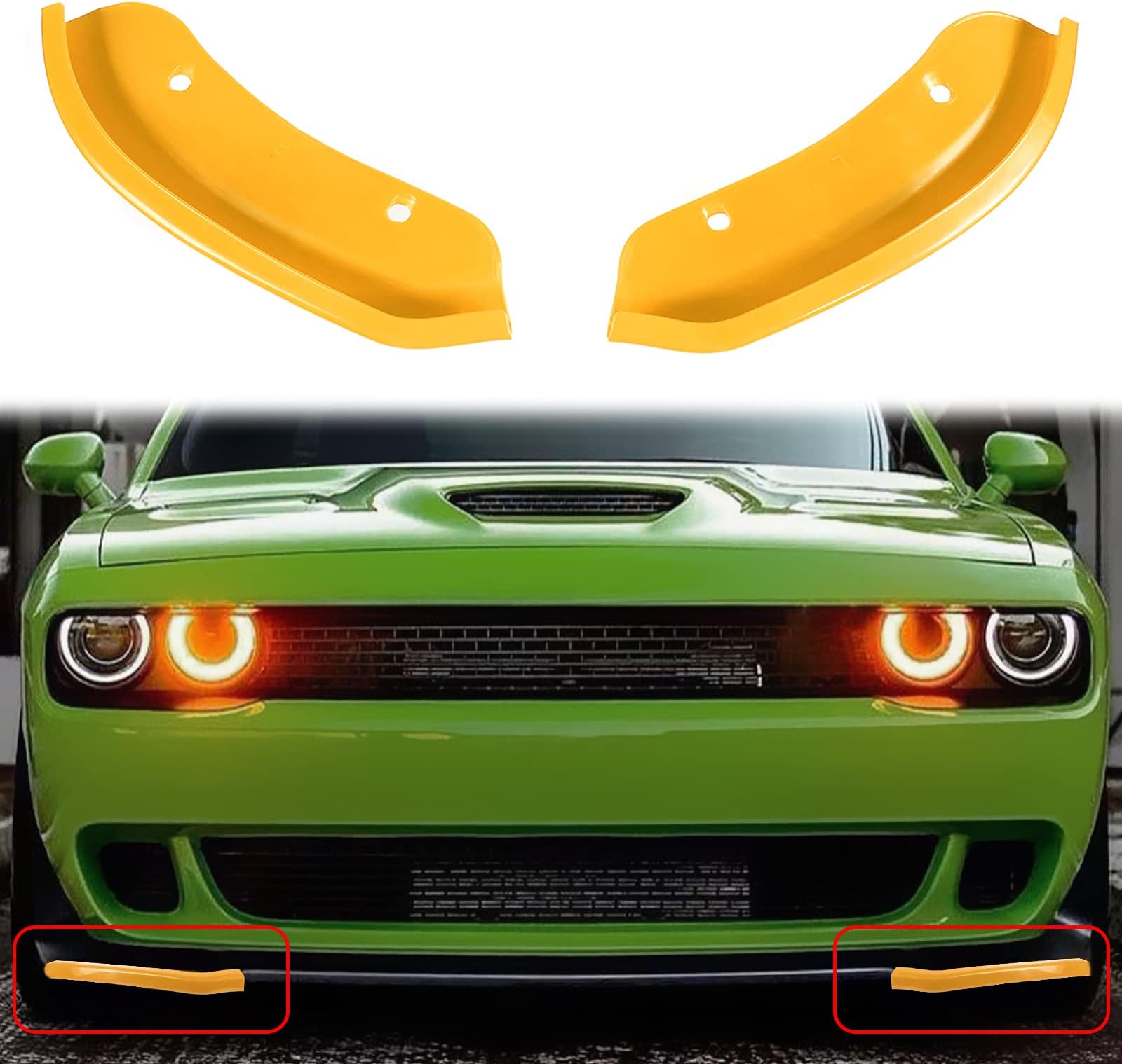 AUXMART Front Bumper Lip Splitter Protector Replacement for Dodge Challenger SRT Hellcat 2015-2021, Not for Widebody (2pcs/Set, Yellow)