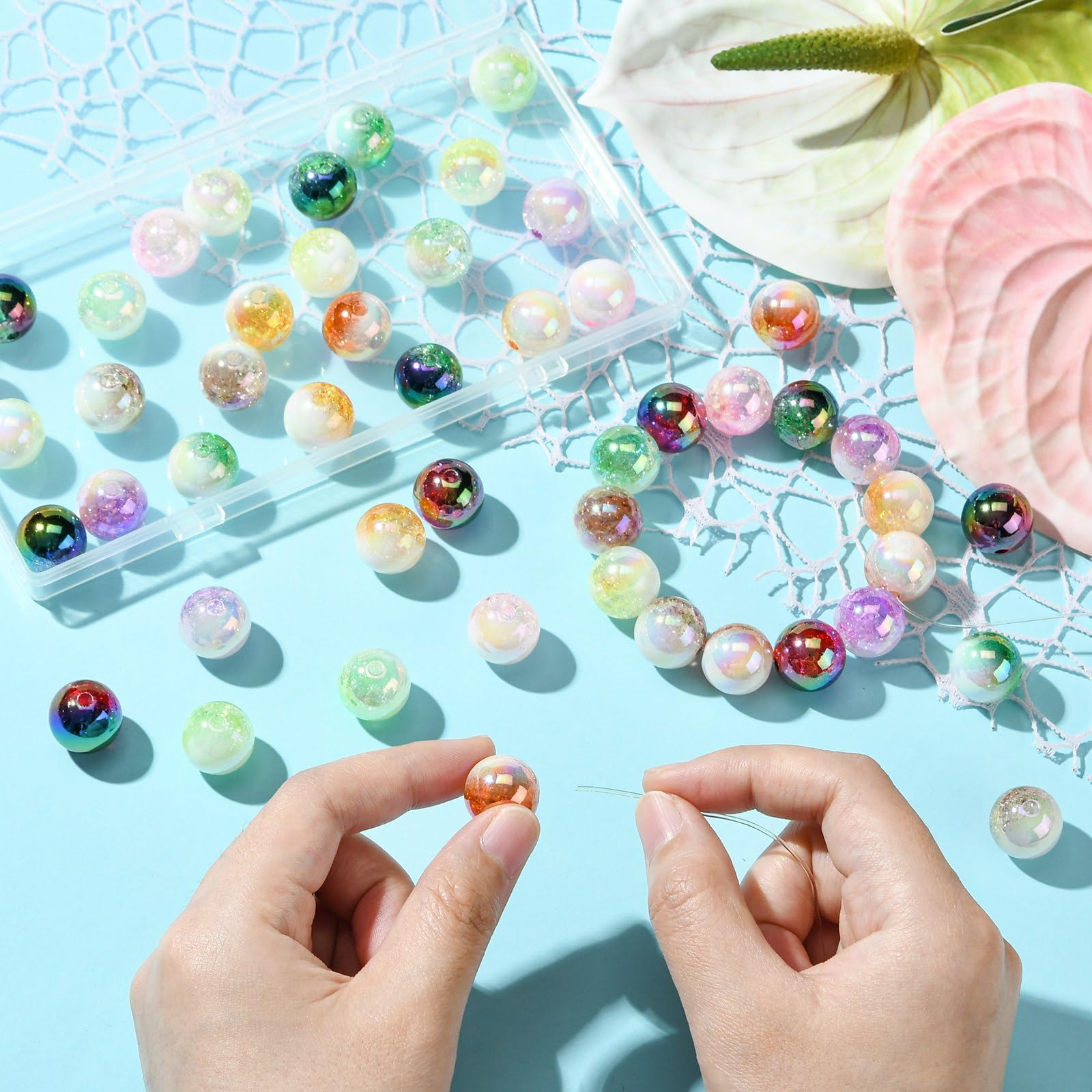 Ipotkitt 50pcs 16mm Colourful Acrylic Round Beads Crackle Bubblegum Beads Two Tone Ball Loose Spacer Beads for DIY Beadable Keychain Jewellery Making - Image 4