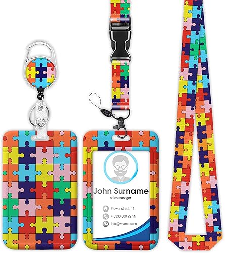 Portatarjetas de concientización sobre autismo con cordón, cordones para insignias de identificación para mujeres, lindo carrete retráctil para