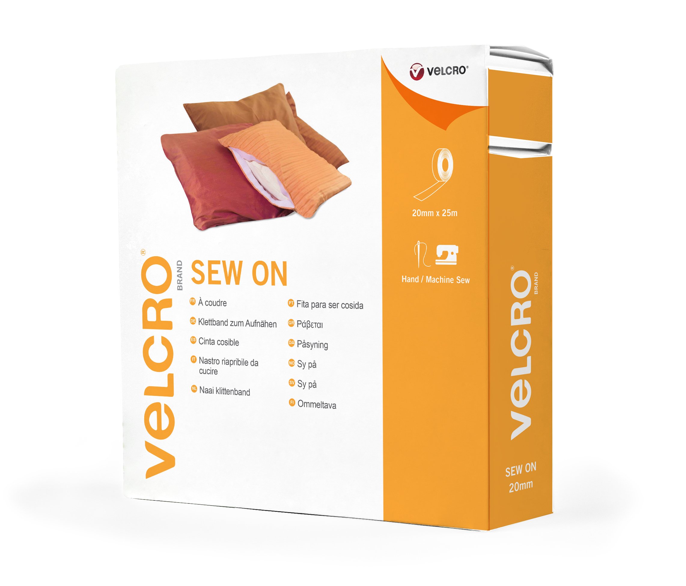 VELCRO Brand | Nastro per cucire in tessuto beige | Taglia su misura, robusto hook & loop, nastro autoadesivo da cucire | 20mm x 25m