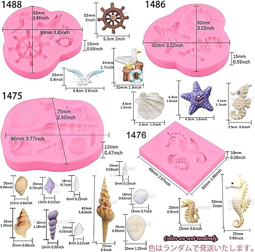 Miniatura 3 de FUNSHOWCASE Concha náutica Estrella de mar Erizo de mar Gaviota Caballito de Mar Rueda de barco Pescado cola de sirena 16 en juego Moldes de