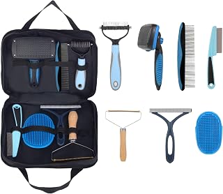 LYONGSMENT 7-in-1 Pet Deshedding Tool: Dog Grooming Brush Set with Flea Comb, Slicker Brush, Carpet Hair Remover & Bath Brush