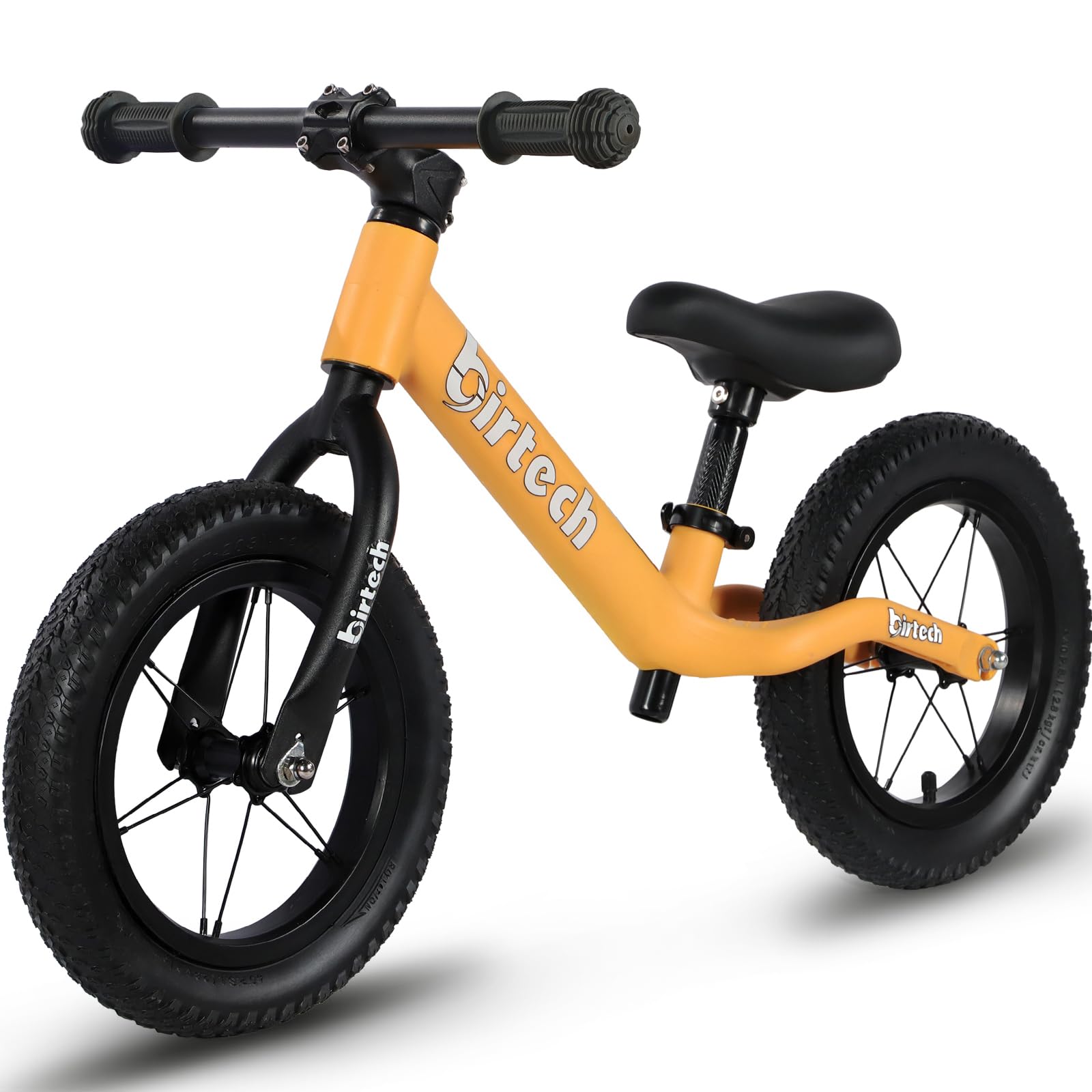 Birtech 12" Kids Toddlers Balance Bike Lightweight Nylon Frame No Pedal Training Walking Balance Bike with Adjustable Seat Air Tires for 2 to 5 Years Old (Yellow)