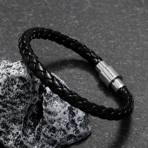 Miniatura 3 de Eigso Pulseras unisex de cuero trenzado para hombres y mujeres, pulseras de acero inoxidable con cierre de acero inoxidable para hombre y mujer,
