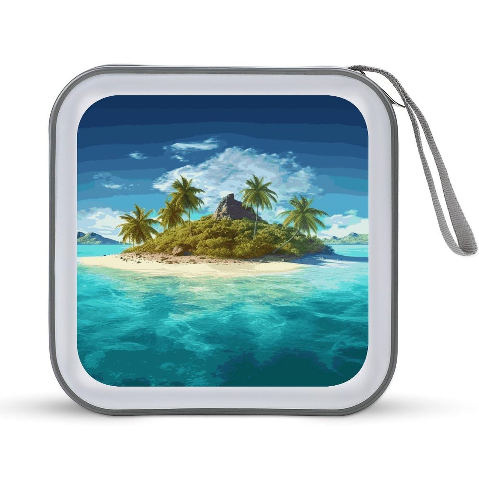 VstaDank Tropical Island CD Case with Hand Strap Lightweight DVD Wallet Holder 40 Capacity CD/DVD Case Wallet Protective CD Wallet CD/DVD Portable Storage Binder for Car Home Office