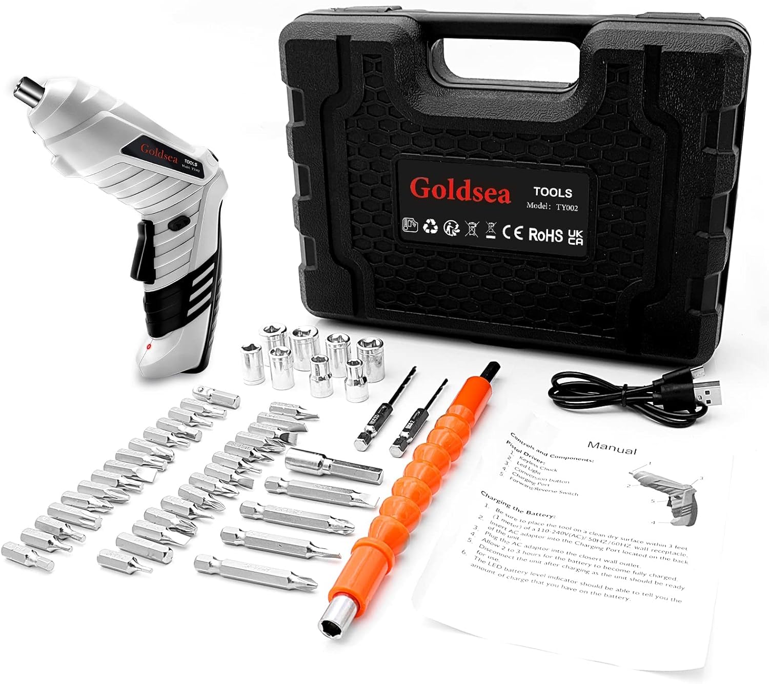 Goldsea Electric Screwdriver Cordless, Cordless Drill & Screwdriver Set, 47 in 1 Power Tools 4.2V Li-ion 3.5Nm Rotatable Cordless Electric Drill Drivers Home Improvement DIY 9 71oyhqlKLhL. AC SL1500