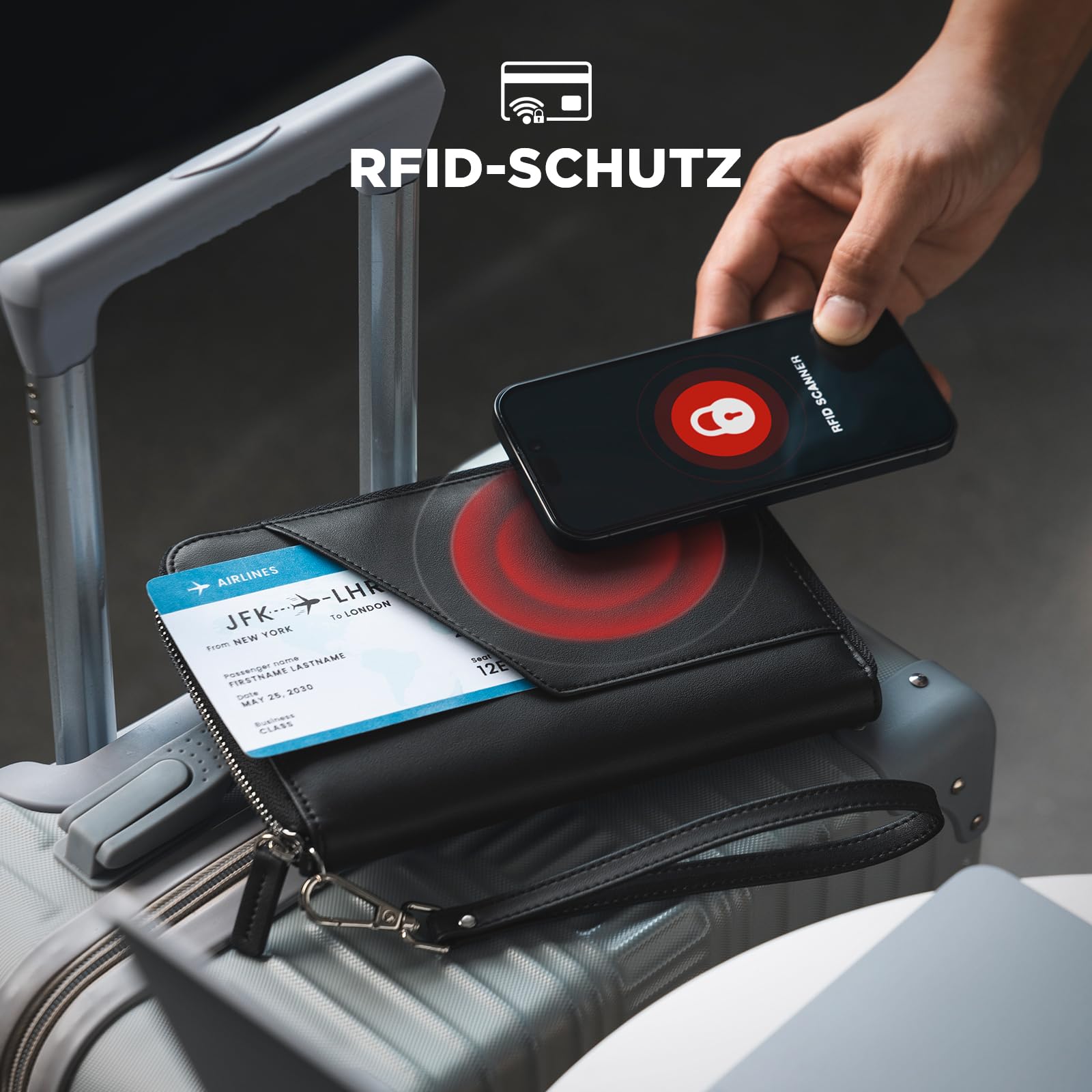 VULKIT Leder Reisepass-Halter – Familien-Reisedokumenten-Organizer mit RFID-Blocking – Slim Reisebörse mit Mehreren Passfächern, SIM-Kartenfach & Mehrfach-Kartenhaltern für Herren (Schwarz)