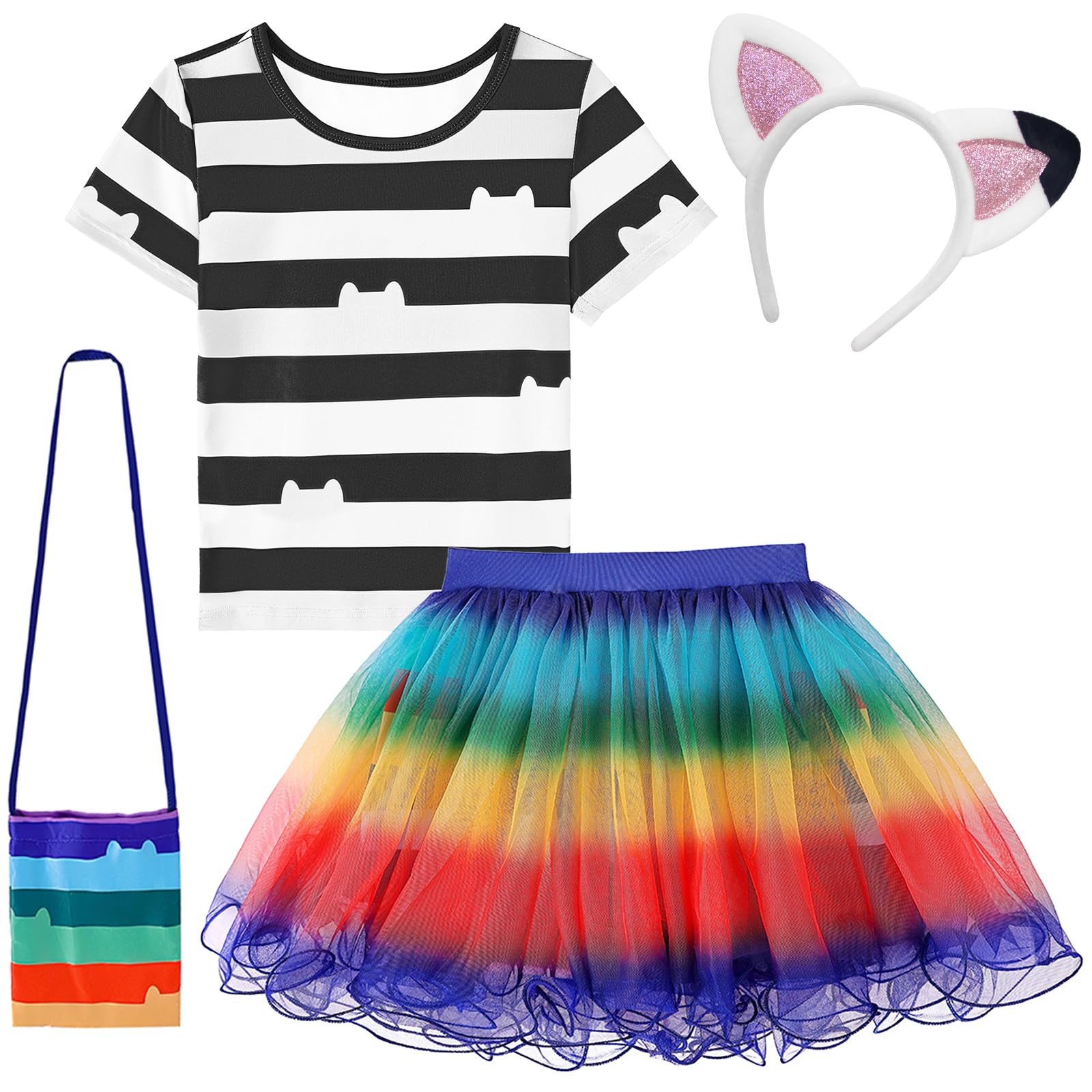 keaiyouhuo Rainbow Tutu Dress for Girls, Girls Princess Costume with Bag Accessories Birthday Party Halloween Christmas Cosplay