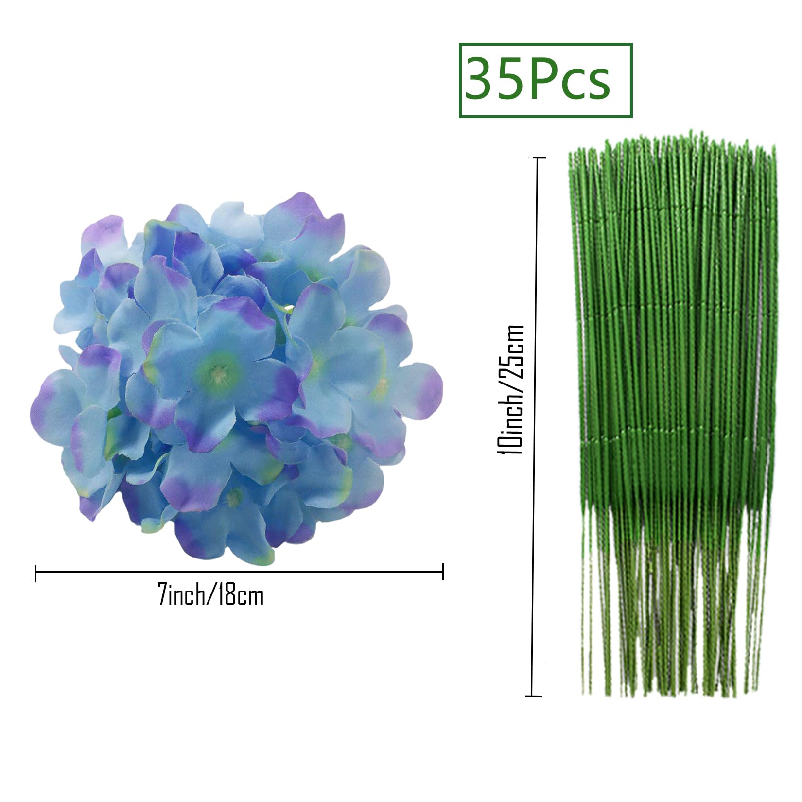 FagusHome 35 Pcs Silk Hydrangea Heads Artificial Flowers Heads with Stems Fake Hydrangea Flowers Head Diameter 7 Inches for Home Wedding Décor (Blue Purple) - Image 2