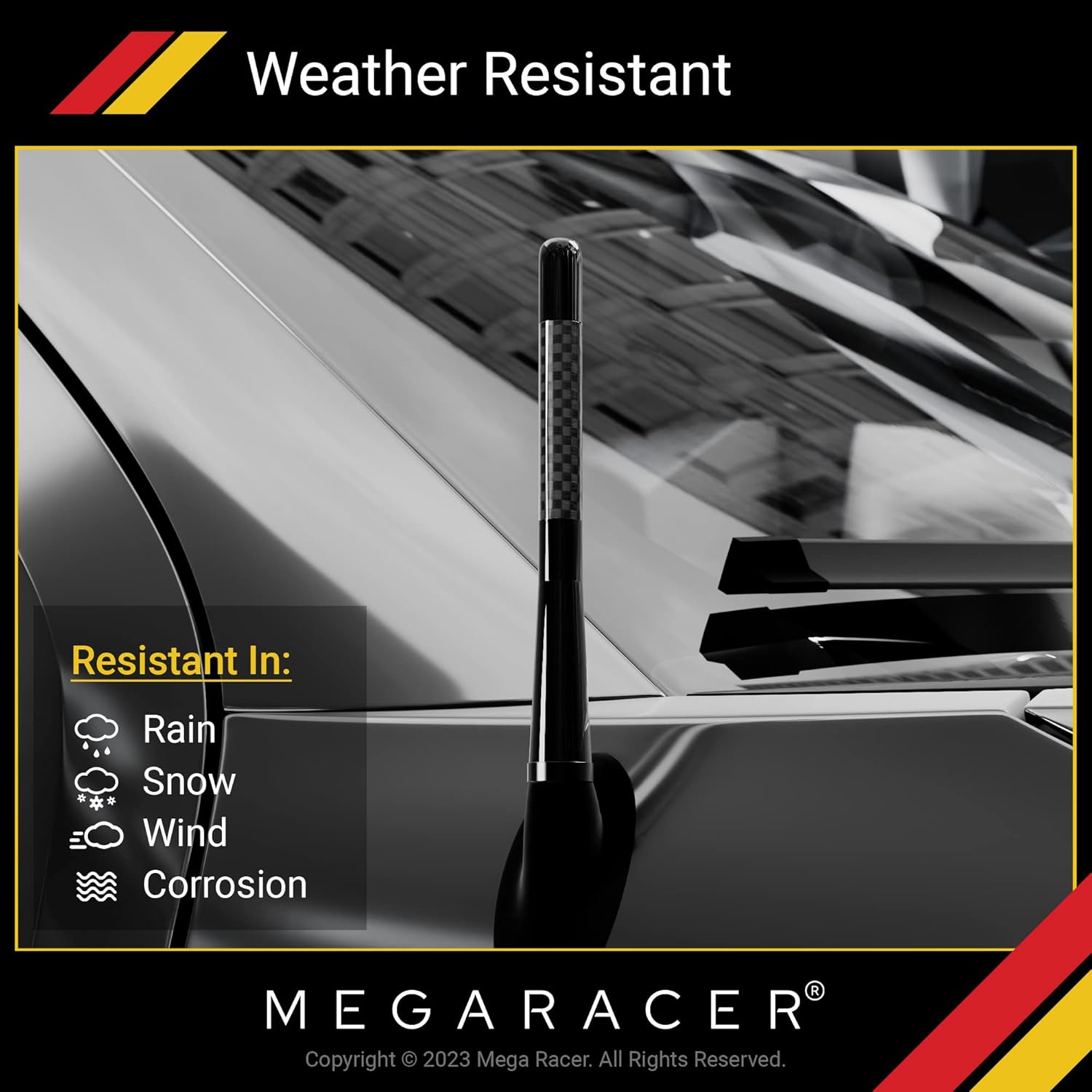 Mega Racer 5" 127 mm Carbon Fiber Polished Finish Black Short Automotive Antenna with Internal Copper Coil AM FM Compatible for Car and Truck Vehicle, 1 Piece