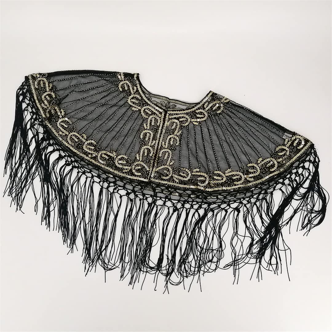 Sciarpa in pizzo e rete, Scialle da donna con frange e paillettes, trasparente, ricamo floreale, in rete, multicolore