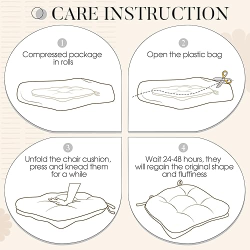 Vista 111 de Basic Beyond Paquete de 4 cojines para sillas de comedor, cojines para sillas de comedor con lazos y respaldo antideslizante, 15.5 x 15.5 pulgadas