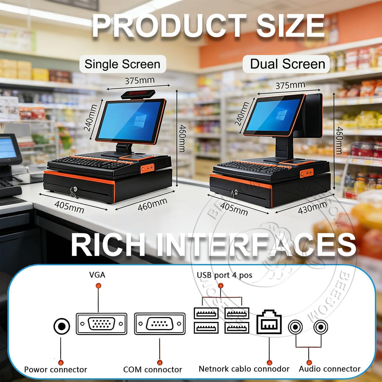 Caisse Enregistreuse Intelligente,Caisse Enregistreuse Tactile Tout, Imprimante Thermique 58mm intégrée + Scanner portable,15,6" Écran tactile réactif,101 touches,Vente au détail/Restaurant Single