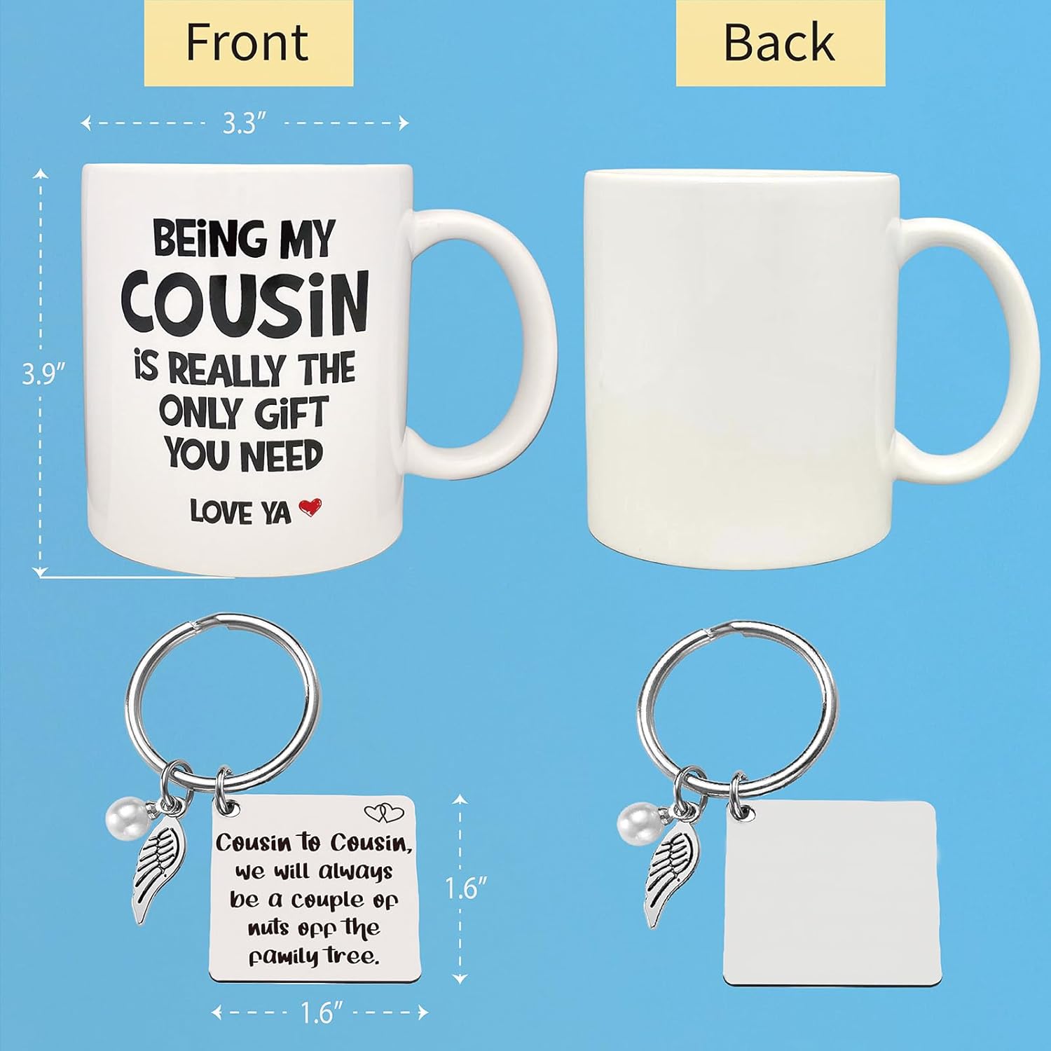 Funny Cousin Gift for Women, Cousin Mug 11 Ounces Ceramic, Cousin Keychain, Birthday Gift for Cousin Female, Favorite Cousin Cousin Mug, Gifts for Cousin Birthday Thanksgiving Christmas - Image 4