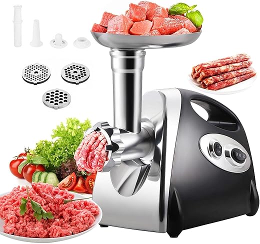 CROWNSHOP Electric Meat 2800W Mincer Grinder Food Grinding Mincing Machine Sausage Maker Stuffer with 7 Attachments Included Grind Variety of Poultry Meat