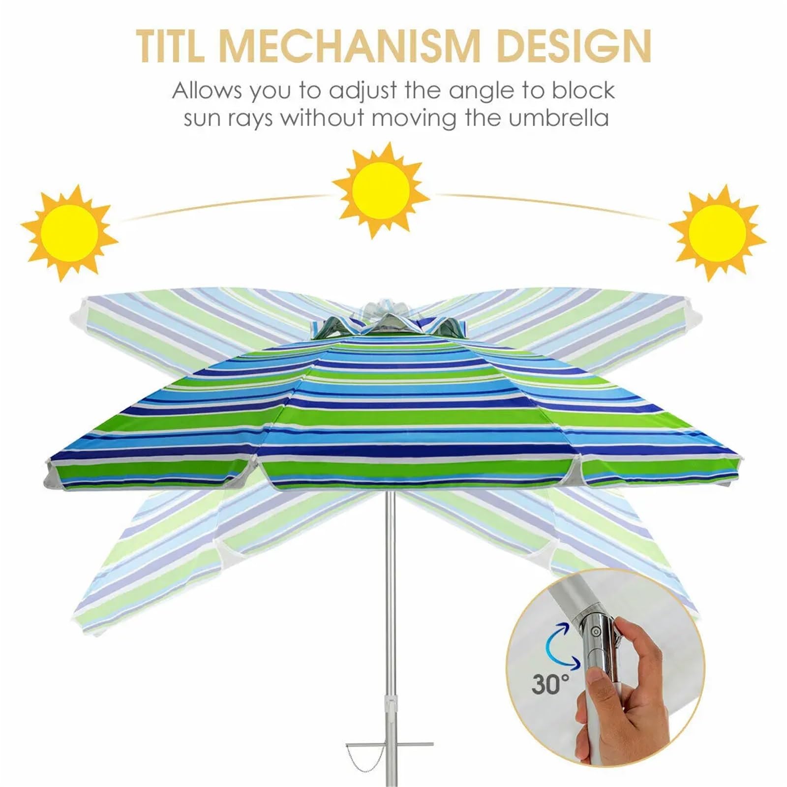 Sonnenschirm, Sonnenschirm Klein 2M Strandschirm Terrasse Tragbarer Sonnenschirm Regenschirm W/Sand Anker & Tilt-Grün