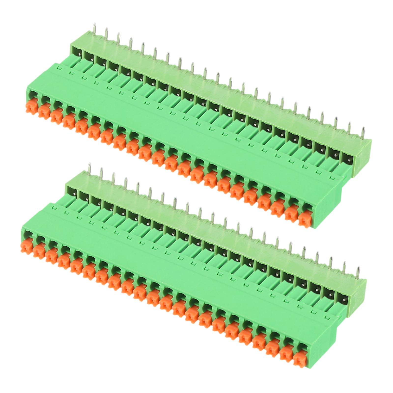 sourcing map 2set 3.81mm 0.15" Pitch Spring PCB Terminal Block Connector 22 Pin 90 Degree Pin Male Female Pluggable Quick PCB Wiring Terminals for 26-16AWG Cable Mechanical Equipment, Green
