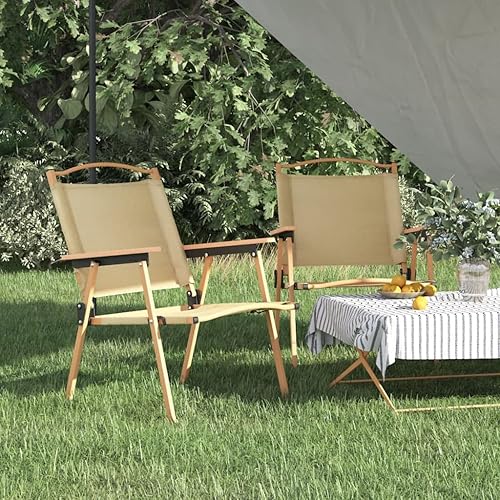 Sillas de camping, 2 piezas, color beige, 21.3 x 21.7 x 30.7 pulgadas, tela Oxford, silla de patio al aire libre, sillas de césped para comedor,
