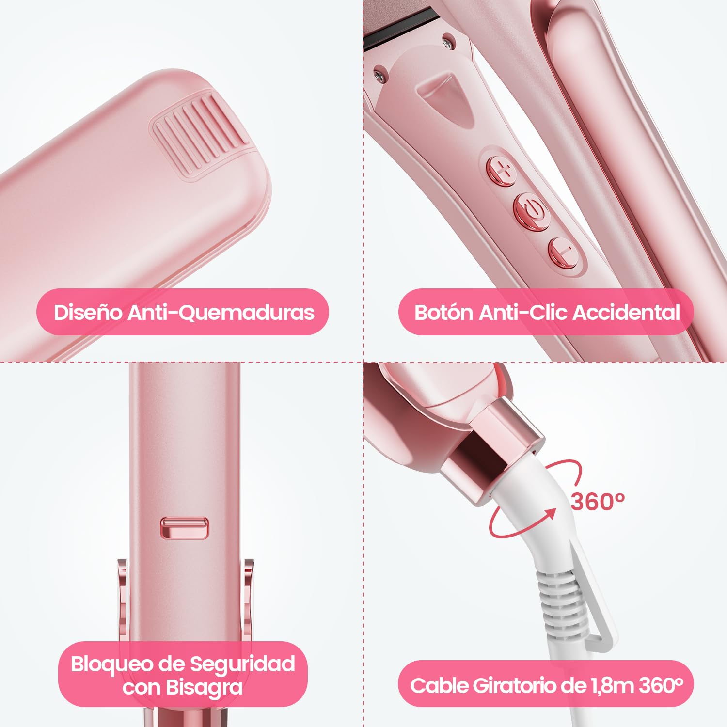 Dekuri planchas del pelo, plancha de pelo de 42 mm, plancha de cerámica sin fricción a base de agua para un cabello sedoso y suave, planchas de pelo profesional para mujeres, 120°C-230°C-Rosa pastel