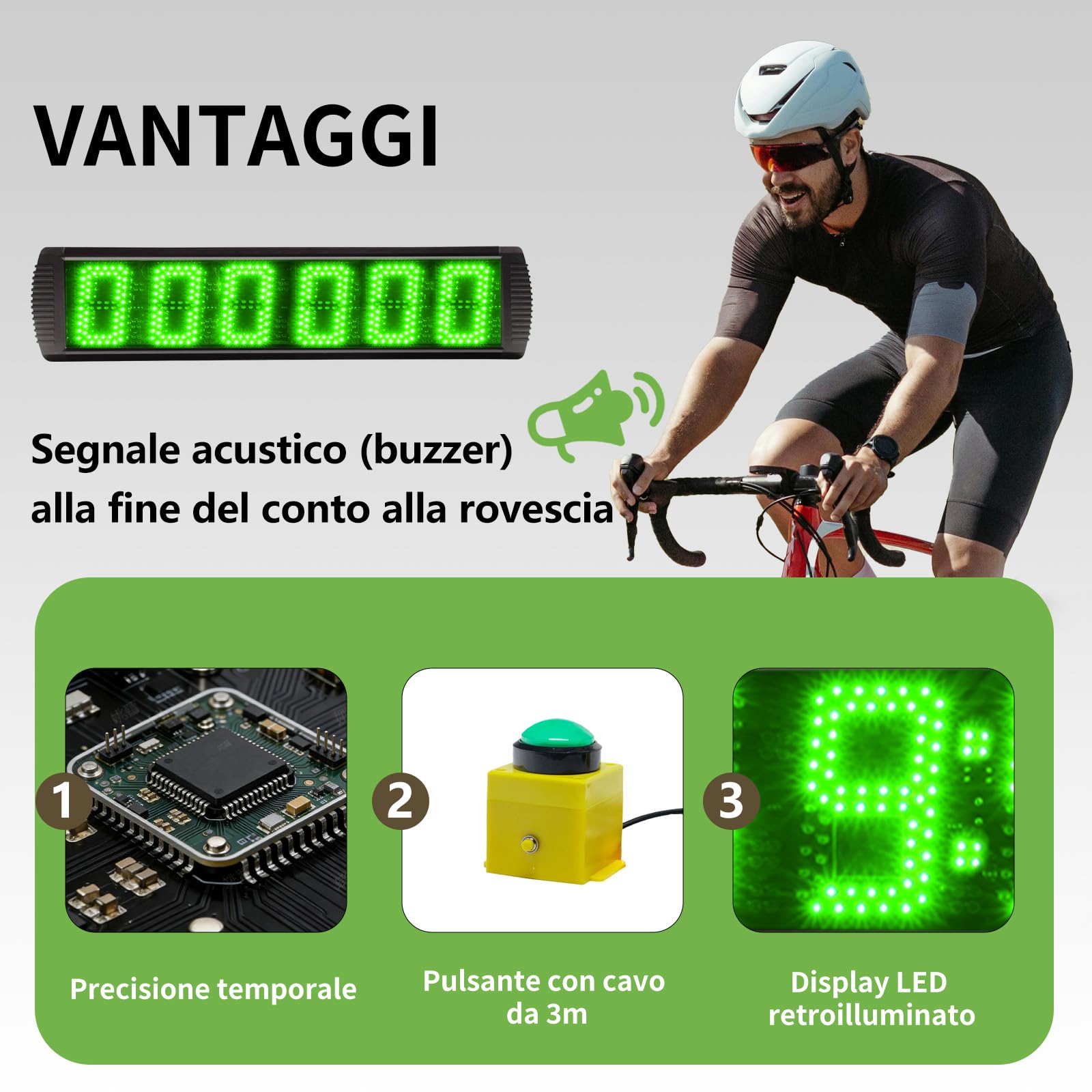 LUCKY TIME Orologio da corsa, ampio display da 5 pollici, timer da corsa con telecomando e pulsante esterno, display LED con funzione contatore fino a 999999 per palestra, pista, gare, all'aria