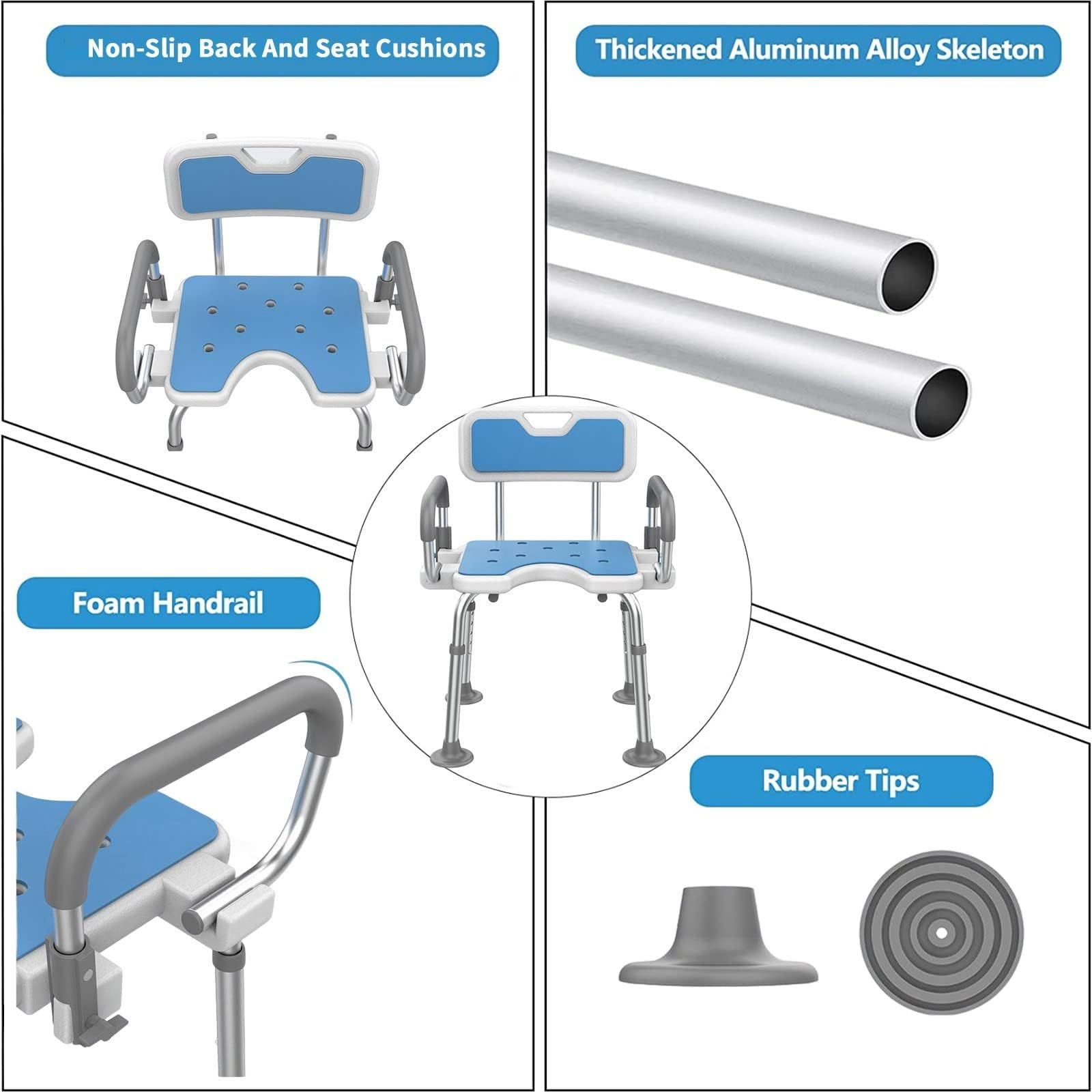 X&Z-XAOY Silla De Baño para Ancianos con Reposapiés Antideslizante Y Asiento En Forma De U Silla De Ducha Abatible Taburete De Baño Regulable En Altura Capacidad De Carga 330 Lbs (Color : A)