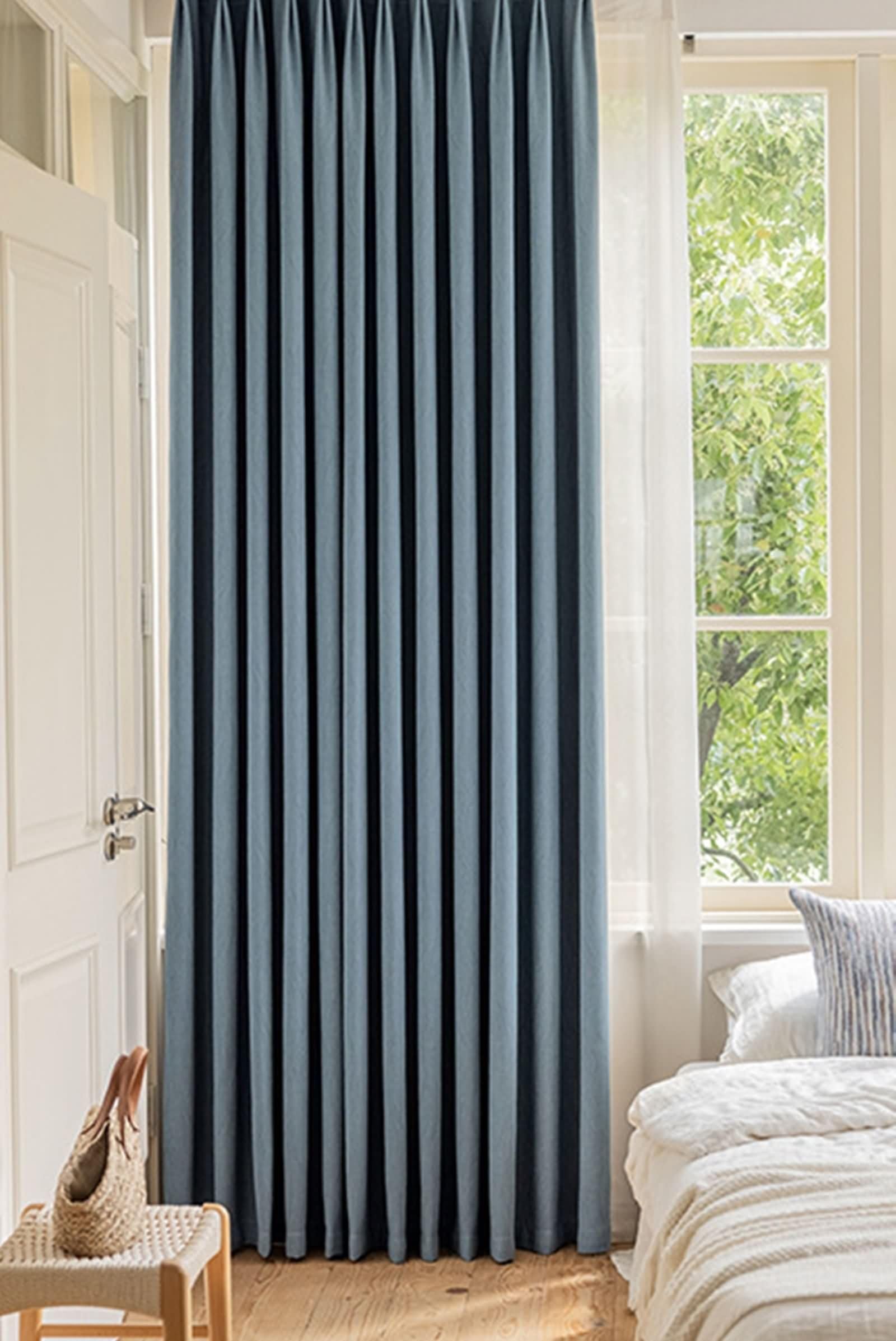 Rideau chambre opaques moderne bleu uni texturé 102 x 160 cm avec crochet