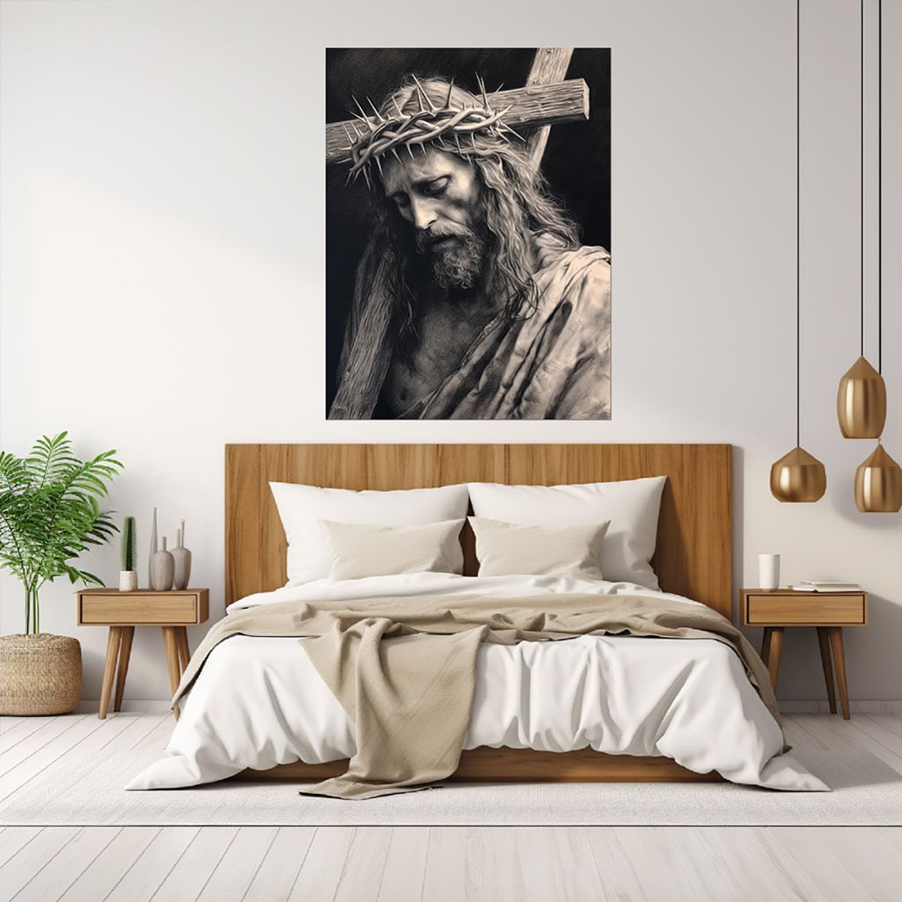 WIKEO Wall Art Canvas Painting of Jezus Picture Graffiti Jezus White Black Salon Home Religia Wall Painting Decoration Jezus God Picture Poster (Black 5-40x60cm Framed