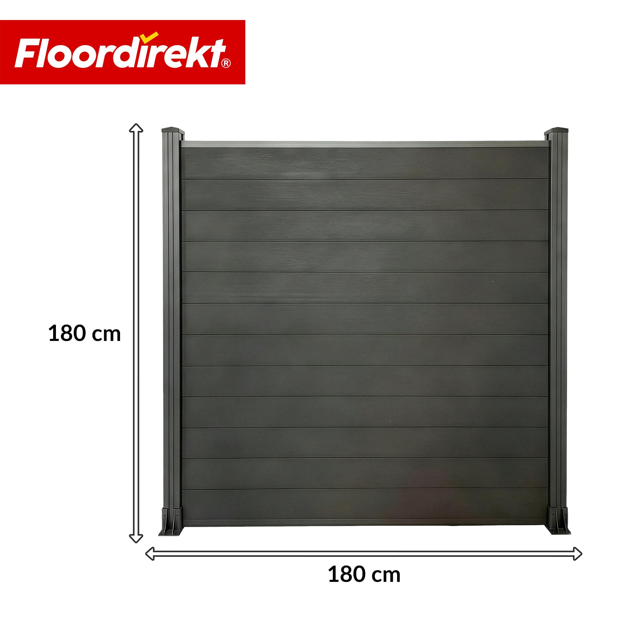 Floordirekt Kompletny zestaw ogrodzenia WPC – czarny – 180 x 180 cm – ogrodzenie ogrodowe, ogrodzenie osłonowe, ogrodzenie wiatrochronne – element na taras i do ogrodu – wraz z materiałem montażowym