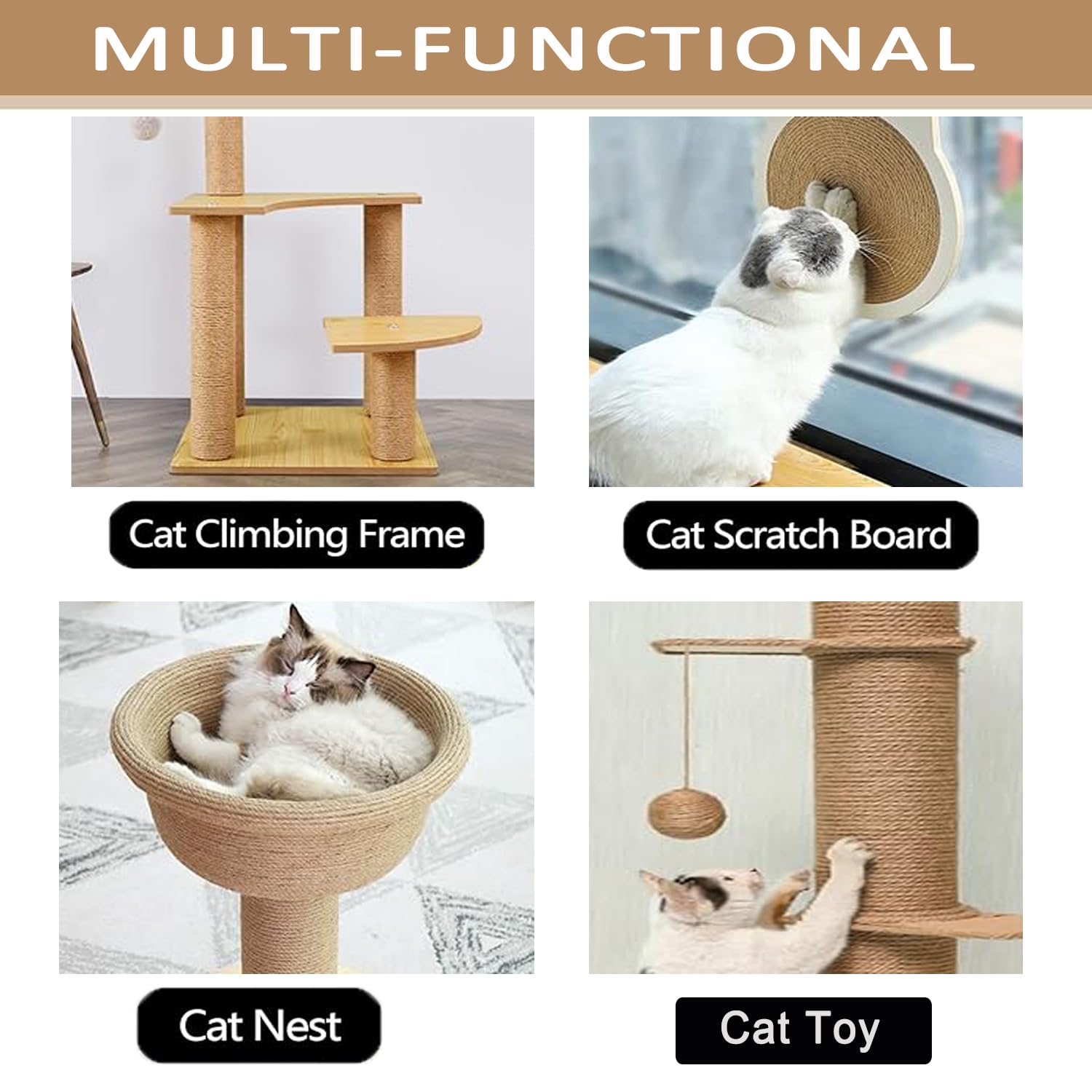 Cuerda de yute natural para gatos para reparar árboles de postes de rascado, cuerda de bricolaje, para agrupar jardín, patas de muebles, decoración artística (18 mm x 30 metros)