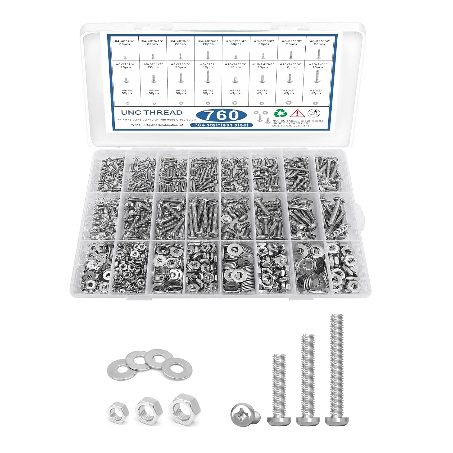 760Pcs Stainless Steel Nuts and Bolts Assortment Kit, 1024