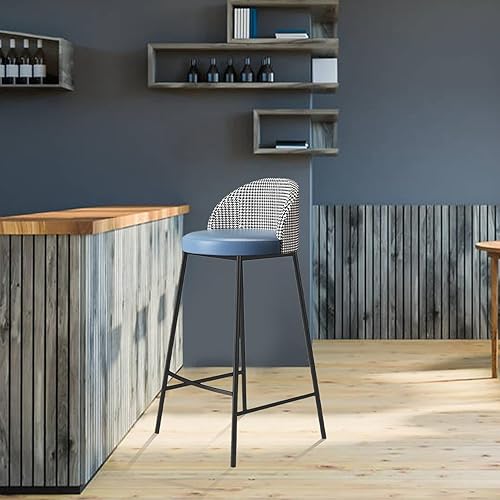 Miniatura 4 de Taburete de bar moderno tapizado con respaldo y pies, piel sintética, cojín grueso, Patas de Metal resistentes, altura de mostrador, para cocina,