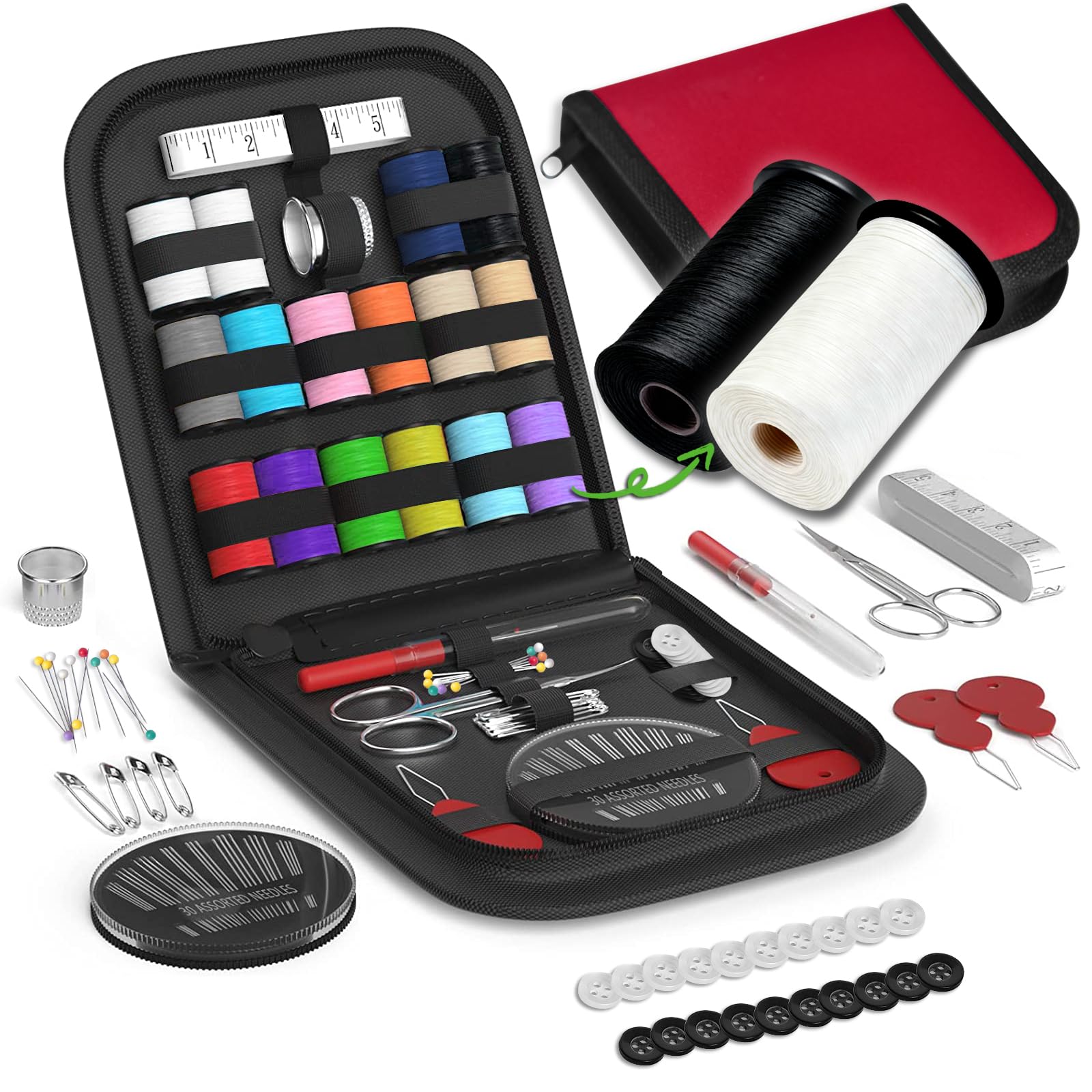 Sewing Kit Gifts for Grandma, Mom, Friend, Traveler, Adults, Beginner, Emergency,Sewing Supplies Accessories with Scissors,Sewing Needles Thimble, Thread,Tape Measure etc (Christmas Red， S)