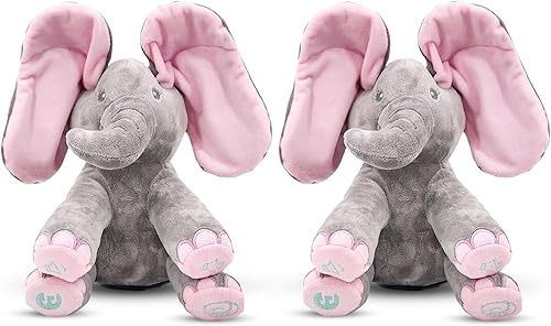 Dimple Kaia Baby - Peluche animado para niños pequeños con orejas en movimiento, adorable elefante de peluche musical interactivo (paquete de 2)