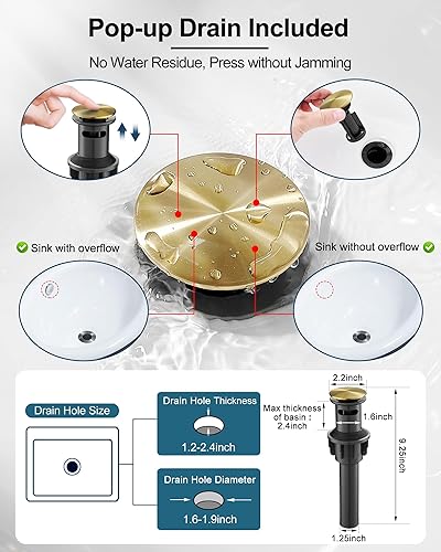 Miniatura 6 de Grifo de baño dorado, grifo de cascada de latón de 8 a 16 pulgadas, grifos de baño generalizados de 3 agujeros, grifo de lavabo de baño de 2 manijas