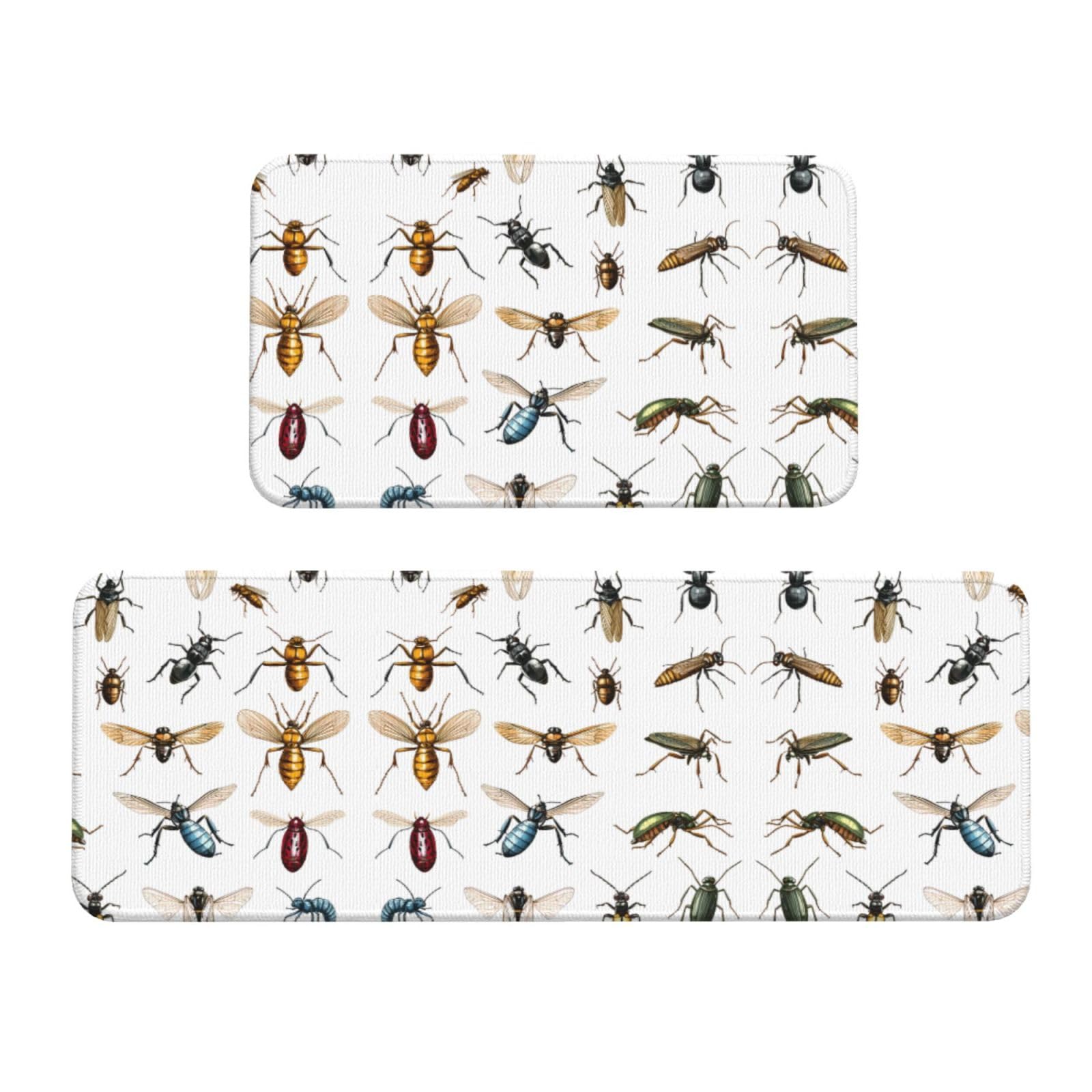 Juego de 2 alfombrillas de cocina con estampado de insectos, juego antideslizante lavable