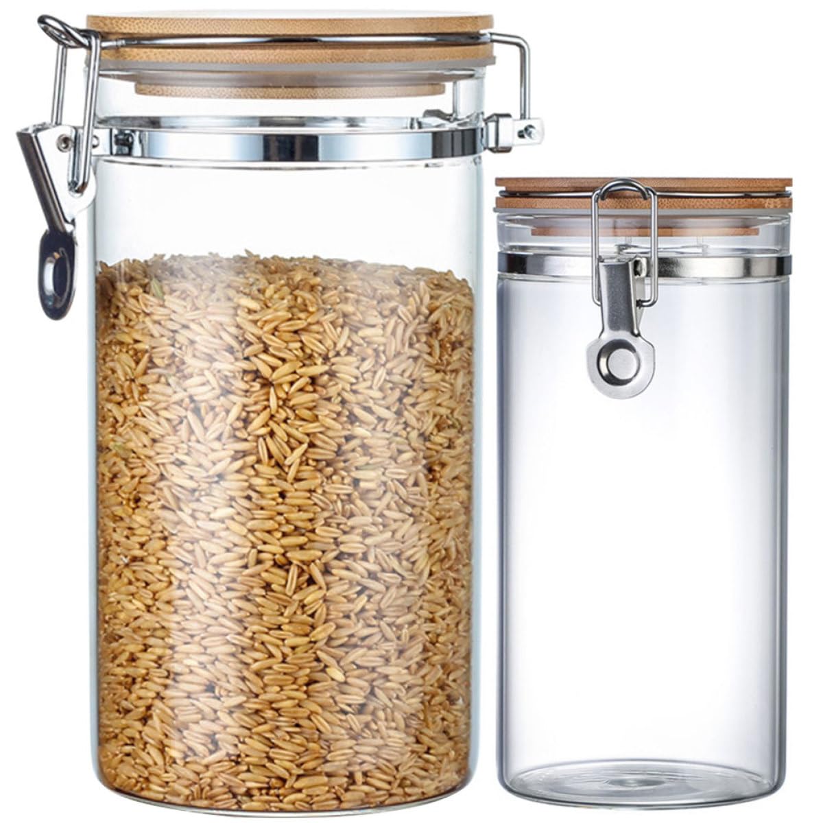 DOITOOL 2 Frascos Herméticos de Cocina 1280Ml y 1140Ml Recipientes para Alimentos Tapa de Vidrio y Acero Inoxidable Botes Grandes para Almacenar Harina Arroz y Frutos Secos Uso