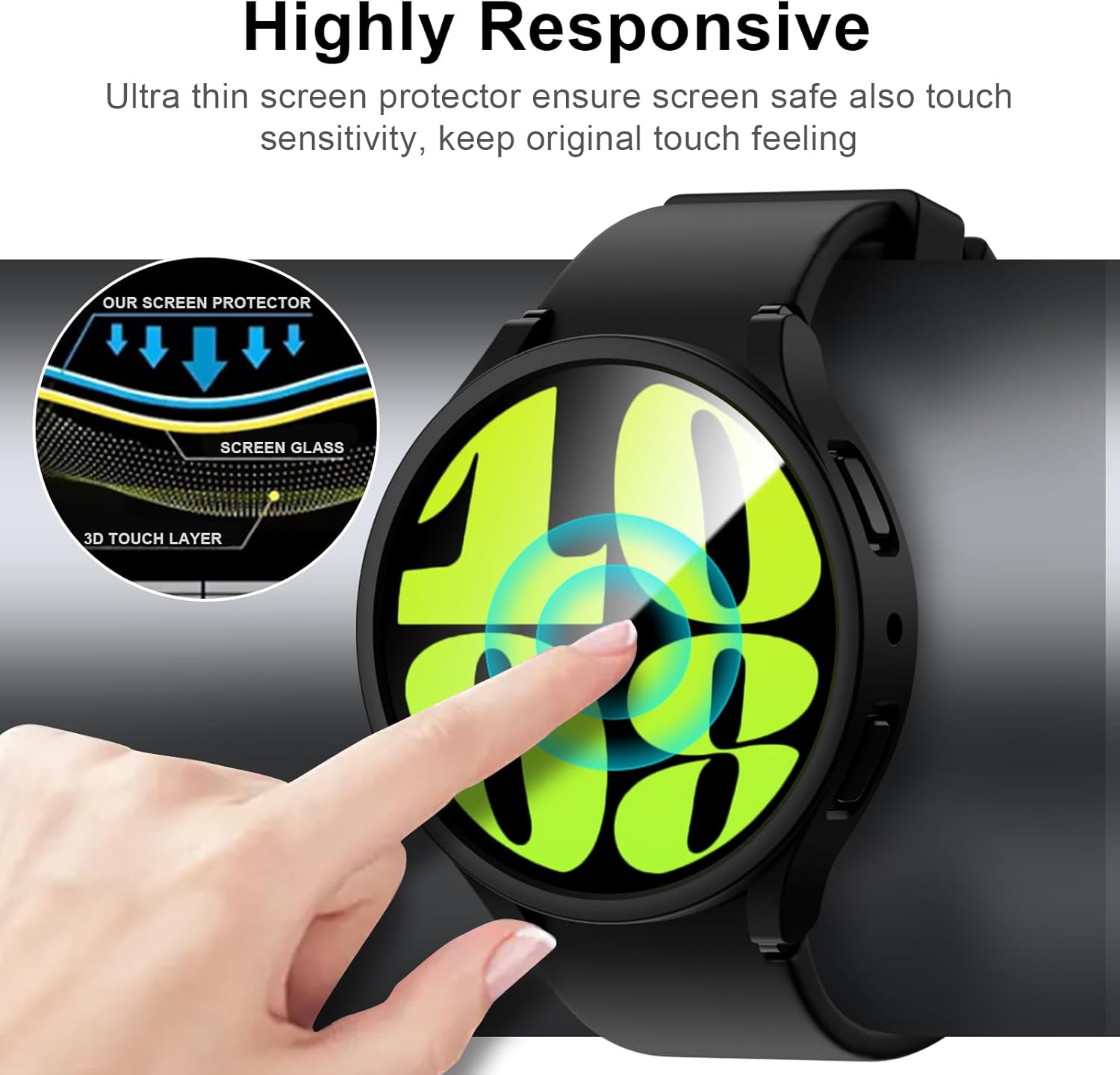 BHARVEST [5+5 Pack] Galaxy Watch 7 44mm Screen Protector, Waterproof Case Protective Cover+Tempered Glass Screen Protector Ultra-Thin Hard PC Guard Bumper for Samsung Galaxy Watch 7 44mm Men - Image 2