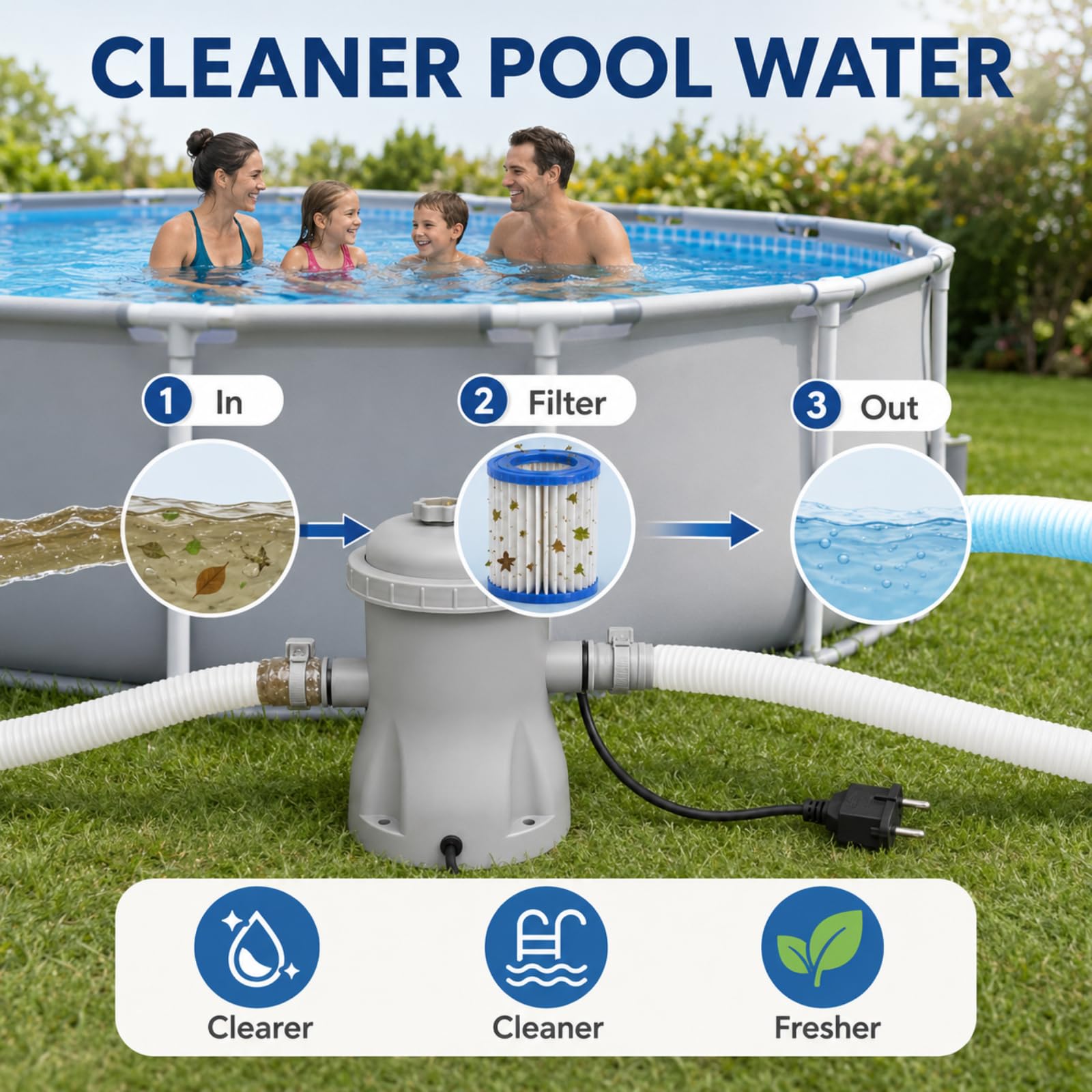 Pompe piscine hors sol 330 GPH, filtration à cartouche