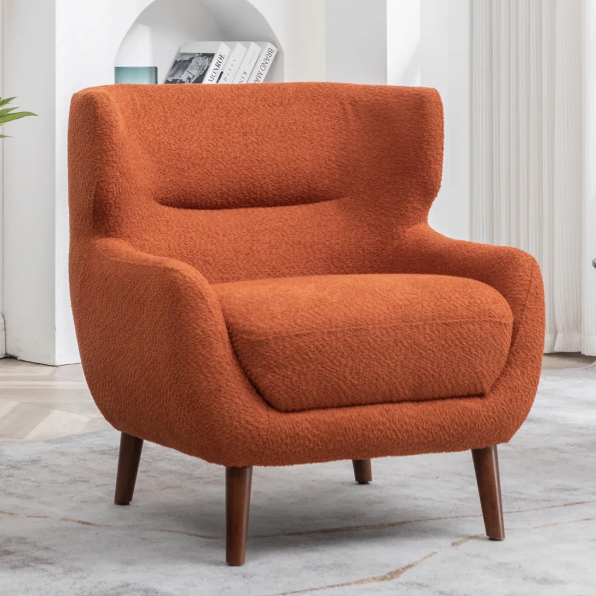 Comfinia Barrel Backrest Accent Chair – Upholstered Reading Armchair for Living Room & Offices (Orange)