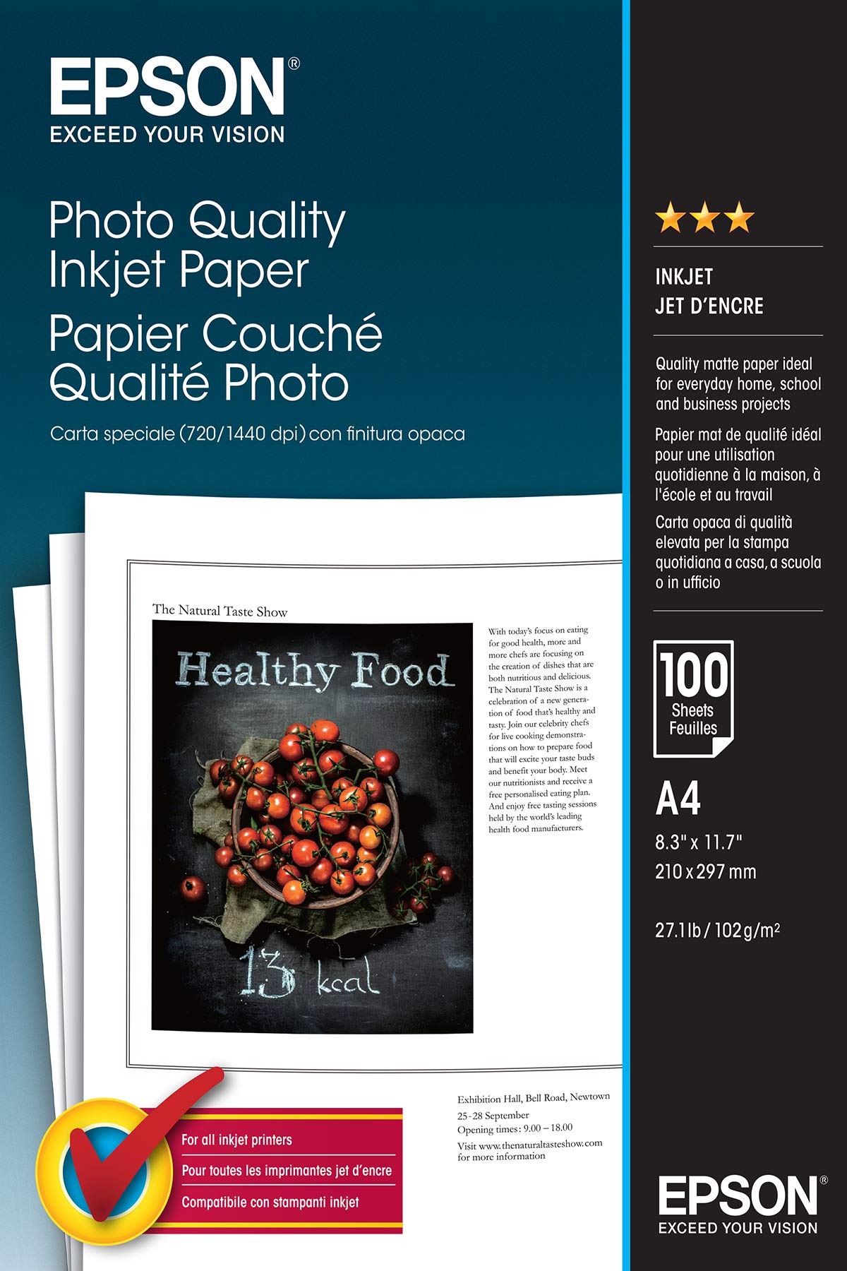 Epson A4 Photo Quality Inkjet Paper 100Ct