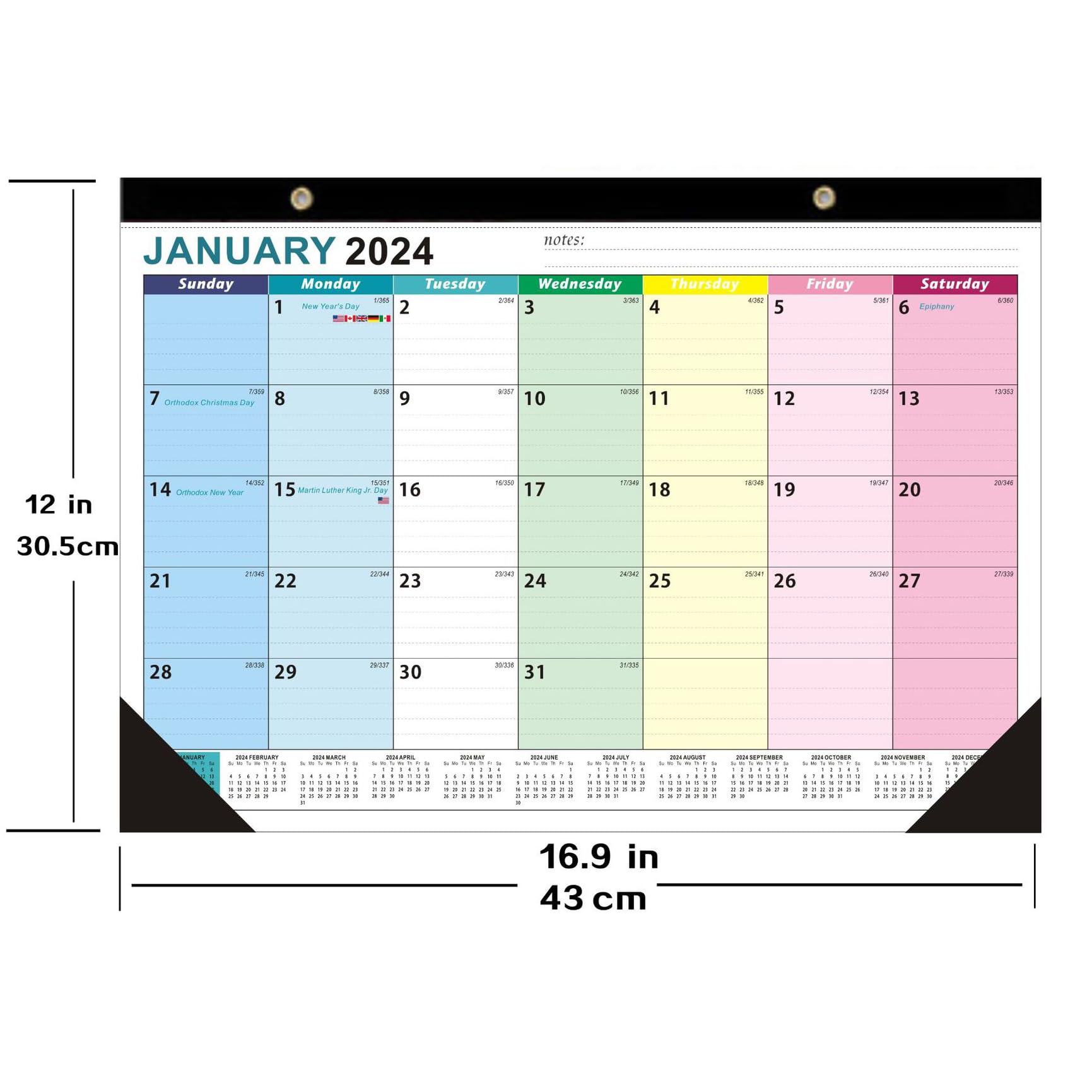 YUQOO Wall Calendar 2024-2025,Jan 2024 to Jun 2025,16.9"x 12", 18months, Monthly desk & Wall Calendar, 2 Corner Protectors,Thick Paper, To-do List and Notes,Planning Calendar for Home or Office