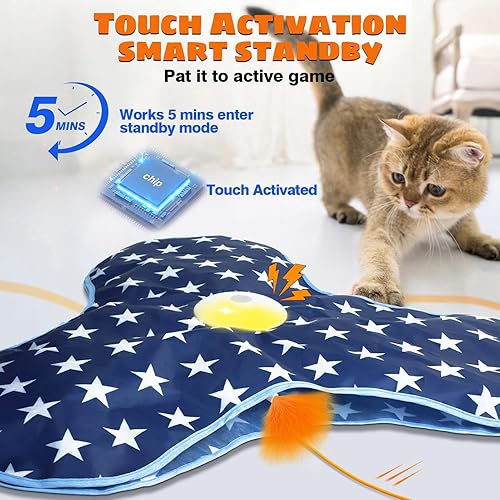 Miniatura 2 de Juguetes interactivos para gatos, varita de plumas para chirtear y mover - Juguetes para gatos activados por movimiento y recargable