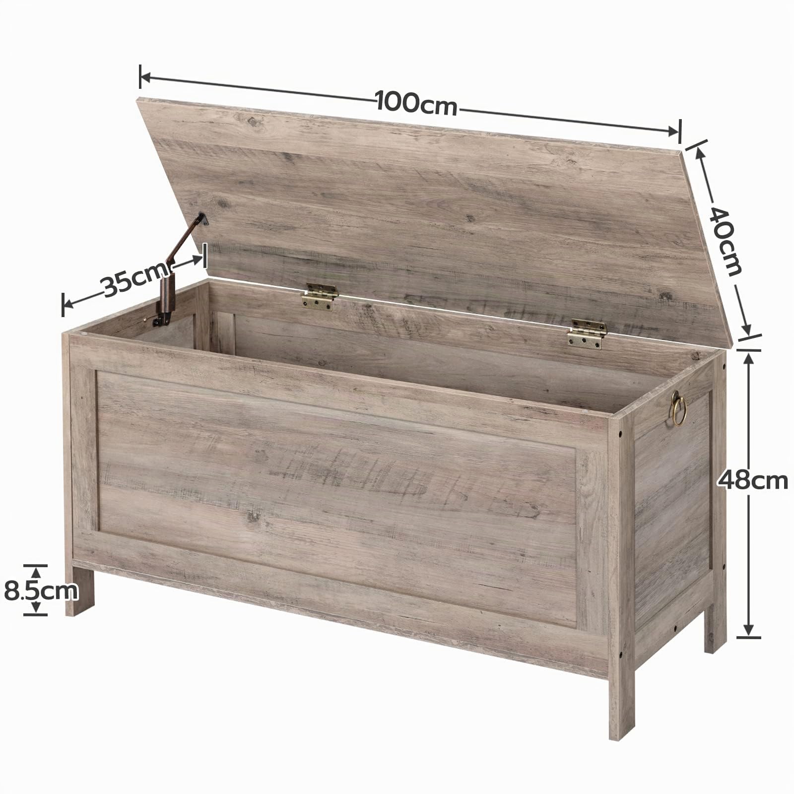 HOOBRO Cassapanca, Panca Portaoggetti con Cernieri di Sicurezza, Poggiapiedi, Coperchio Sollevabile, Porta Giocattoli, Baule per Giocattoli, Sgabello, 100 cm, Greige EBG100CW01