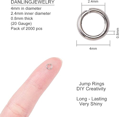 Miniatura 2 de DanLingJewelry 2000 unids 304 Anillo de salto abierto de acero inoxidable Fabricación de joyas Anillo de salto de metal Conectores de 0.157 in a