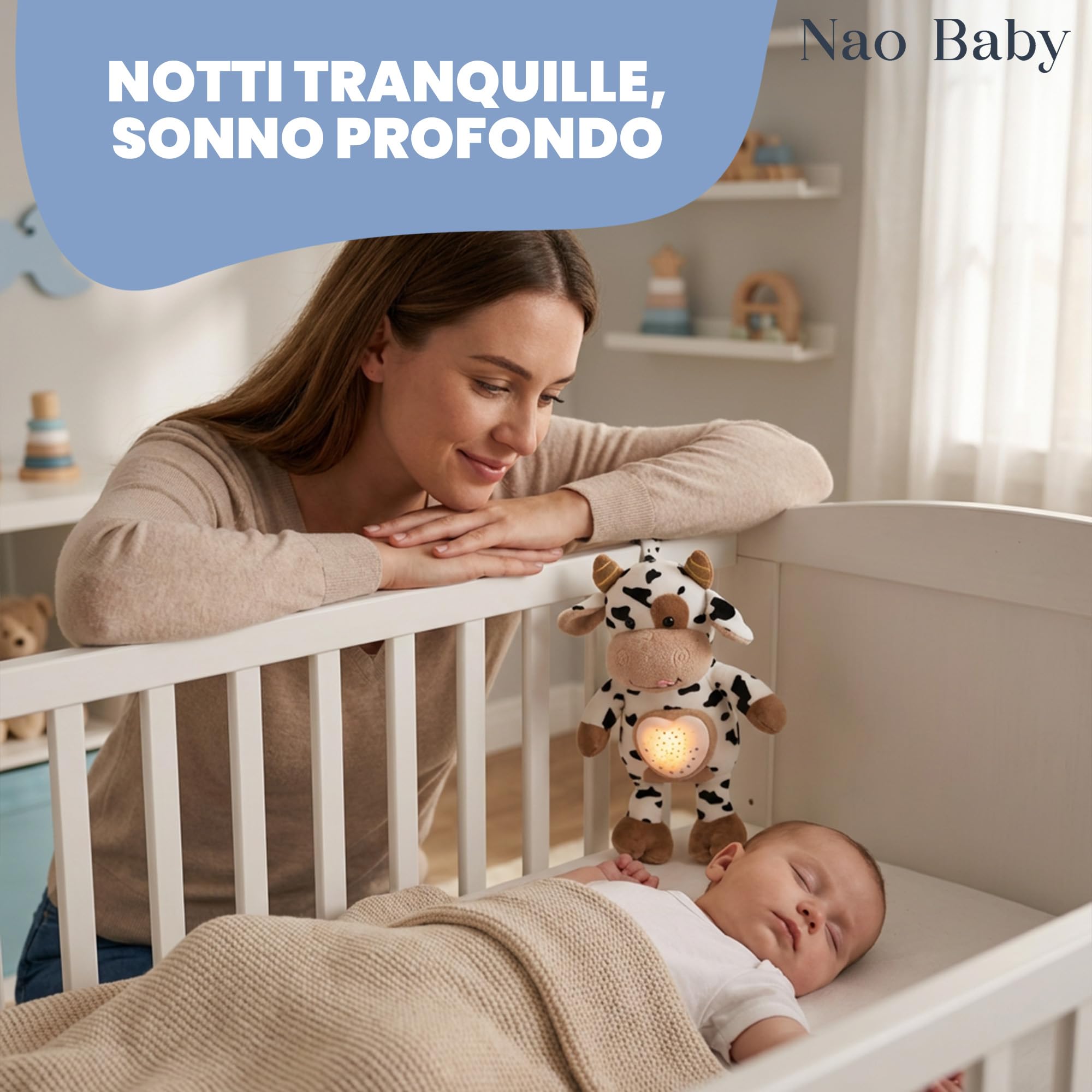 Peluche Neonato Rumori Bianchi – 15 Suoni Rilassanti e Ninna Nanna Per Bambini con Timer e Rilevamento Pianto – Carillon Neonati – Rumori Bianchi Per neonato e Regalo Nascita